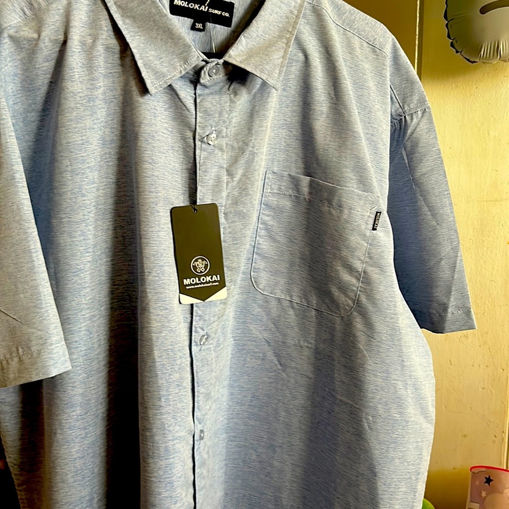 Men’s  MOLOKAI surf company brand casual blue button up shirt in Plus size 3X